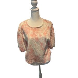 Pink White‎ Tie Dye Smocked Puff Sleeve Blouse Top Size L Francesca's